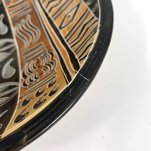 Hand-Carved Soapstone Kenyan Decorative Dish / Bowl Intricate Tribal Patterns - Picture 3 of 8